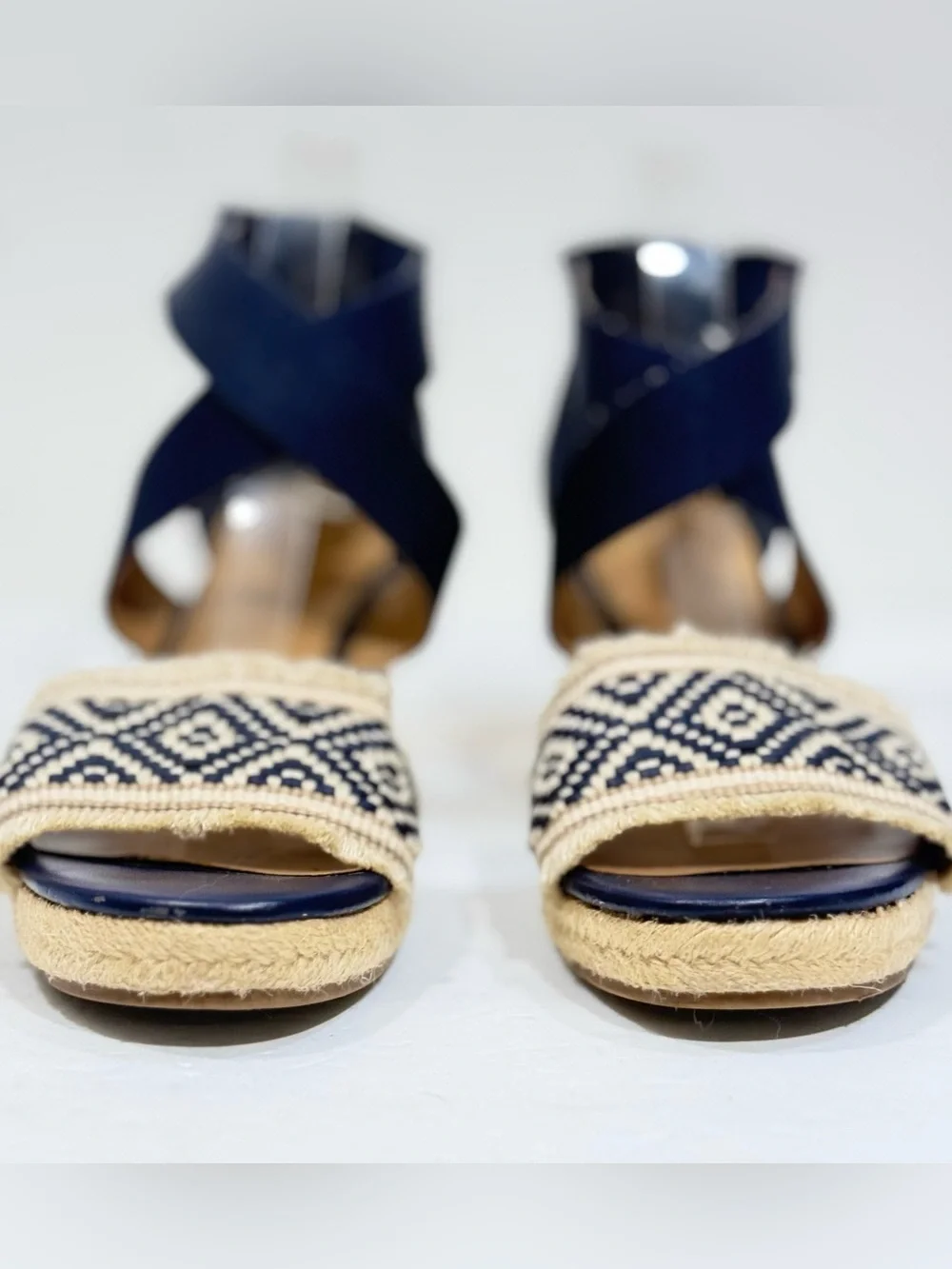 Tommy Hilfiger TWGEMINA  Navy & Cream Espadrille Jute 3” Wedge Sandals Size 8.5